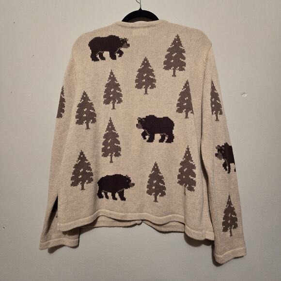 Vintage 90s Christopher Banks Bear Tree Knit Cardigan Sweater Womens LG Cabin - Picture 8 of 11